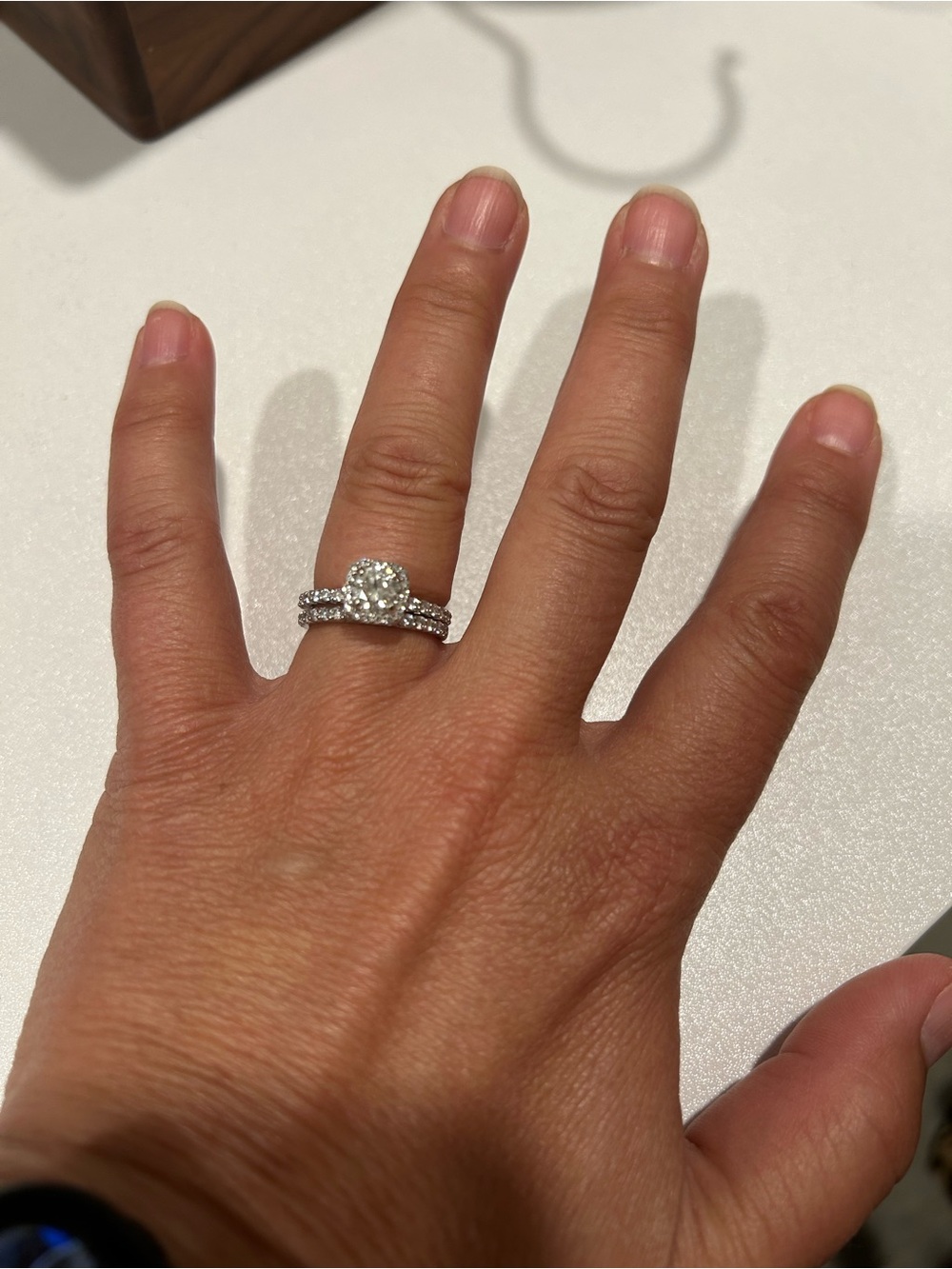 White Gold Diamond Halo Engagement Ring Set - White